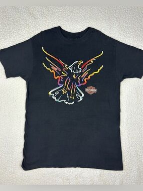Vintage 1991 Lesa Blechle Harley Davidson T-Shirt Mens XL Black Eagle Modesto CA